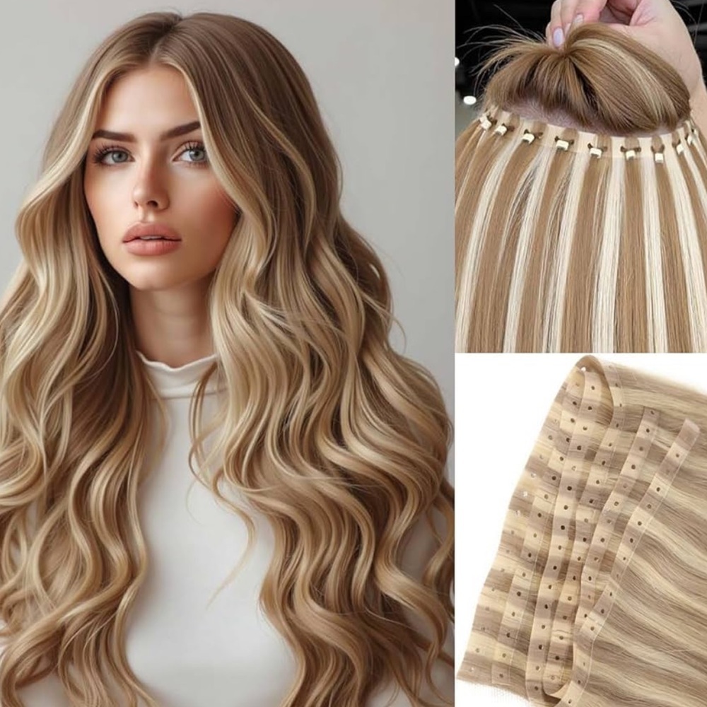 Platinum Highlight Golden Blonde Remy Human Hair Seamless Micro Ring Extensions